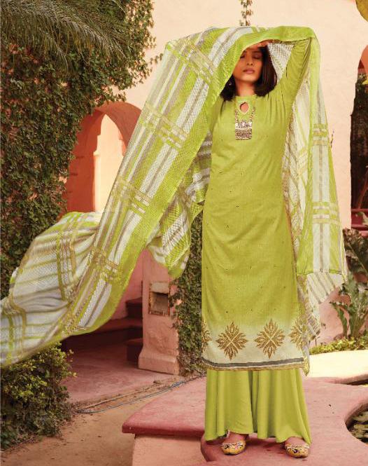 Pakistani Lawn Cotton Green Unstitched Suit Dress Material for Women
