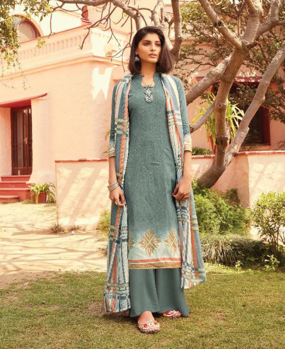 Pakistani Lawn Cotton Grey Unstitched Suit Dress Material - Stilento