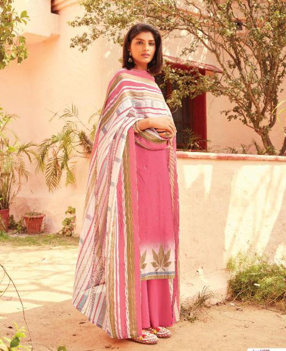 Pakistani Lawn Cotton Pink Unstitched Suit Dress Material for Women - Stilento