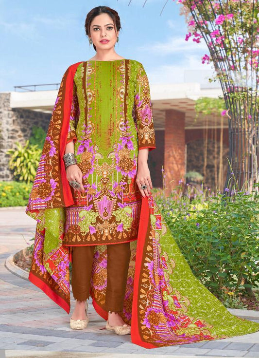 Pakistani Lawn Cotton Unstitched Suit Dress Material Green