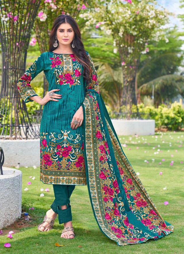 Pakistani Lawn Cotton Unstitched Suit Dress Material Green - Stilento