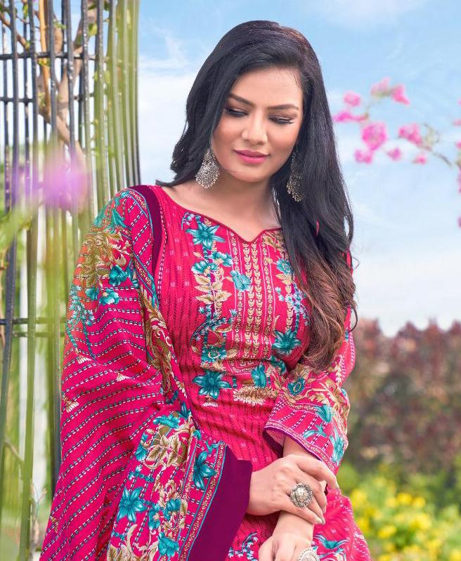 Pakistani Lawn Cotton Unstitched Suit Dress Material Pink - Stilento