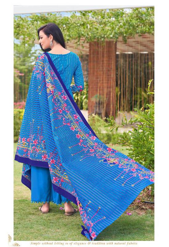 Pakistani Lawn Cotton Unstitched Suits Dress Material Blue - Stilento