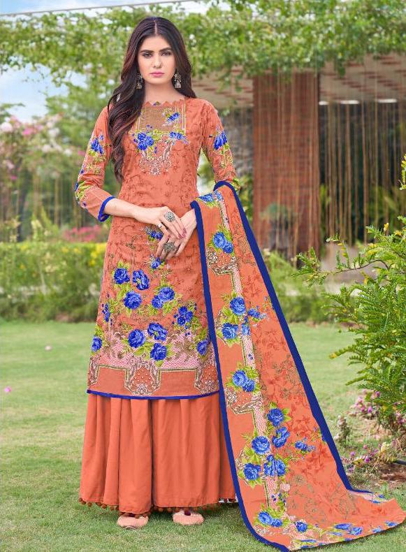 Pakistani Lawn Cotton Unstitched Suits Dress Material Orange - Stilento
