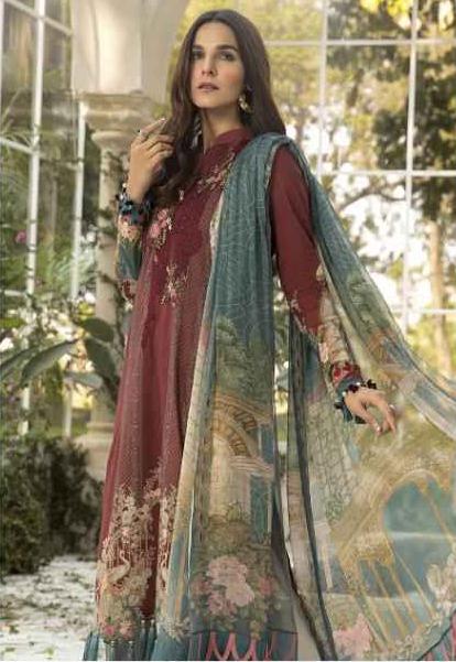 Pakistani Maroon Cotton Unstitched Suit Material for Women - Stilento