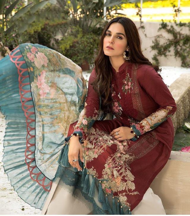Pakistani Maroon Cotton Unstitched Suit Material for Women - Stilento