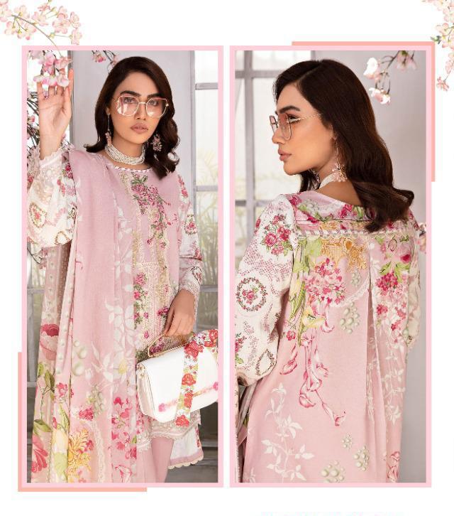 Pakistani Pink Cotton Suit Material for women with Chiffon Dupatta - Stilento
