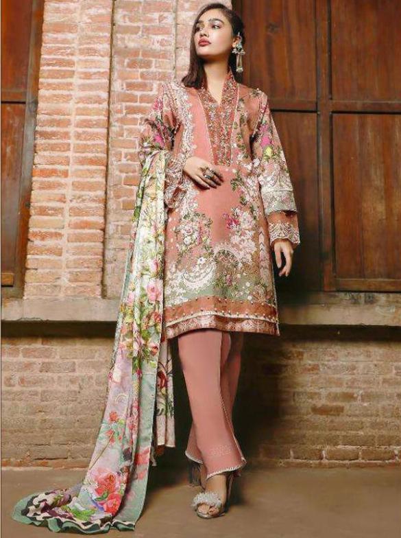 Pakistani Pink Cotton Unstitched Suit Material for Women - Stilento