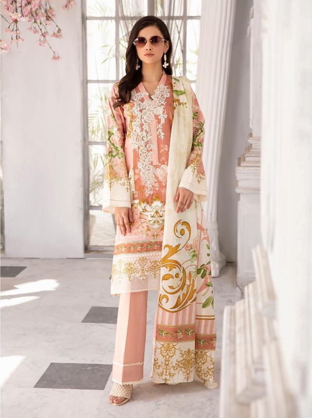 Pakistani Printed Cotton Suit Material for women with Chiffon Dupatta - Stilento