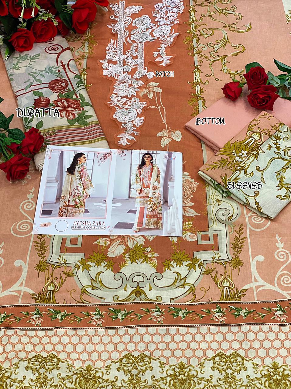 Pakistani Printed Cotton Suit Material for women with Chiffon Dupatta - Stilento