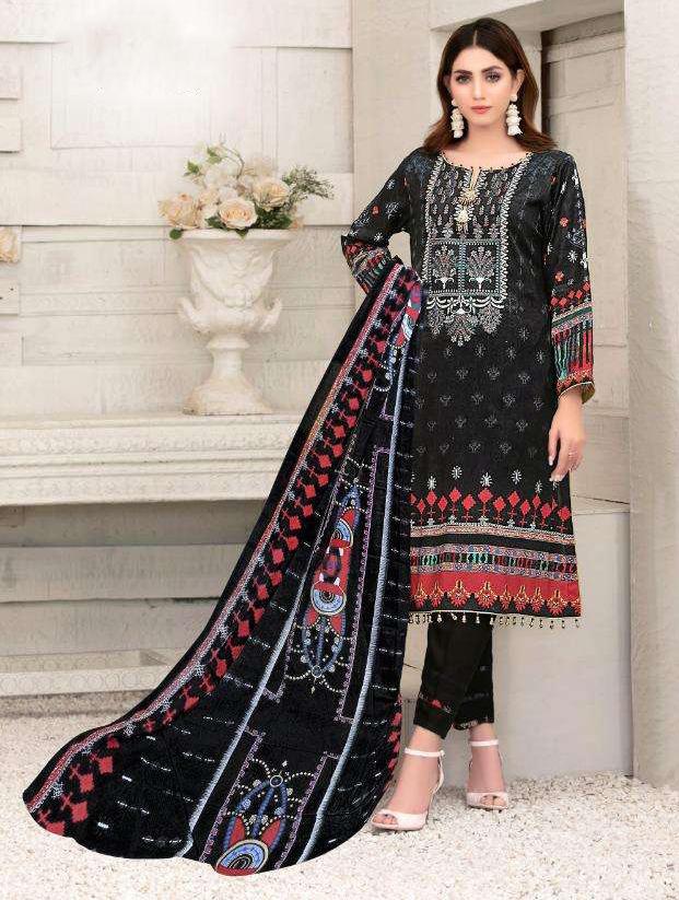 Pakistani Style Lawn Cotton Unstitched Black Suit Material for Women - Stilento
