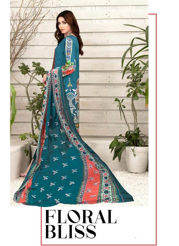 Pakistani Style Lawn Cotton Unstitched Blue Suit Material for Women - Stilento
