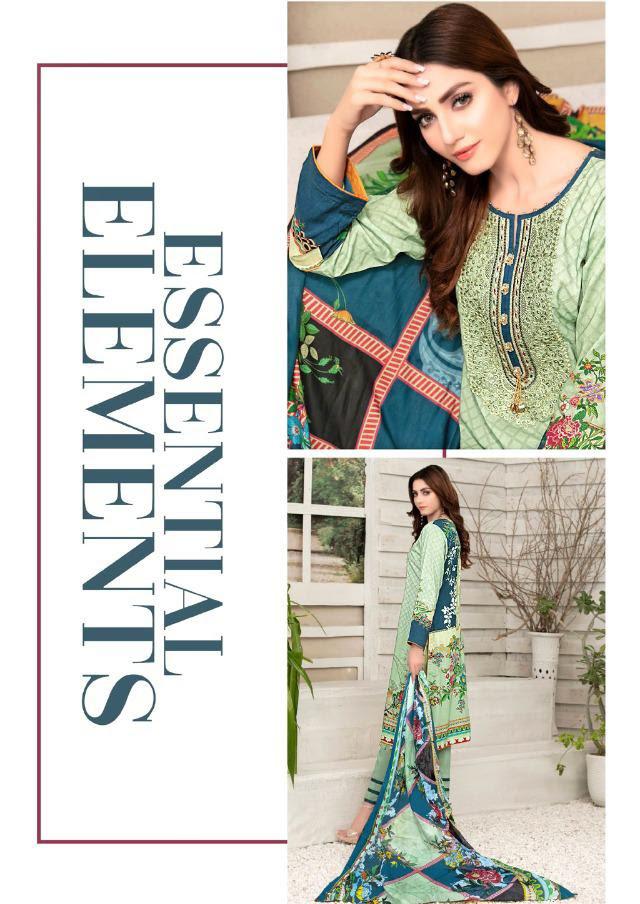 Pakistani Style Lawn Cotton Unstitched Green Suit Material for Women - Stilento