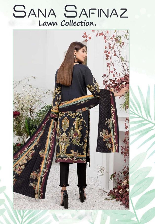 Pakistani Style Lawn Fabric Black Printed Suit Material Women - Stilento