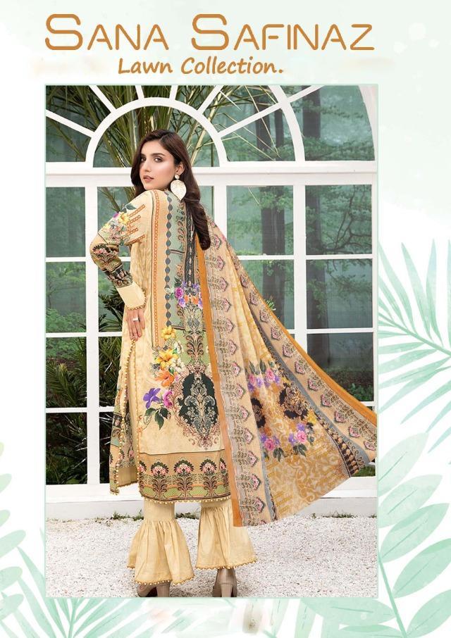 Pakistani Style Lawn Fabric Yellow Printed Suits Material for women - Stilento