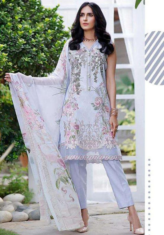 Pakistani Style Unstitched Light Blue Lawn Cotton Suit Set
