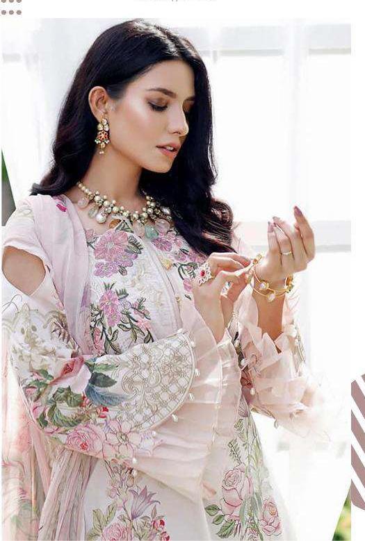 Pakistani Style Unstitched Light Pink Lawn Cotton Suit - Stilento