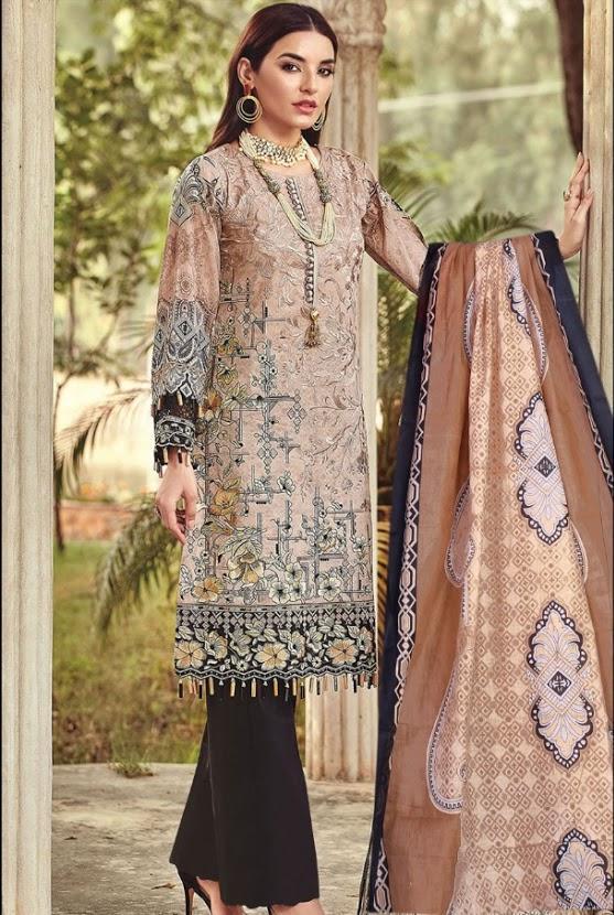 Pakistani Suits Lawn light Brown Dress Material for women - Stilento