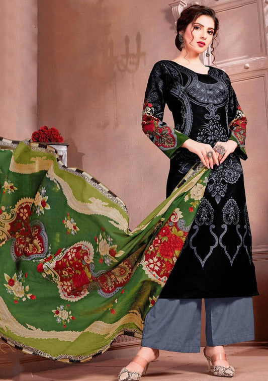 Pakistani Unstitched Black Lawn Cotton Suit