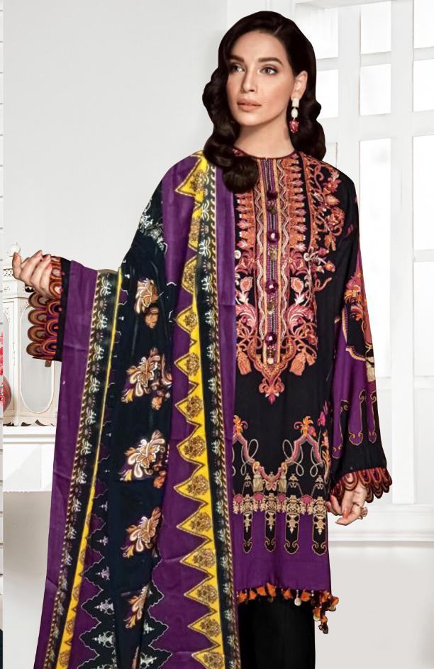 Pakistani Unstitched Black salwar kameez Cotton Dress Material - Stilento