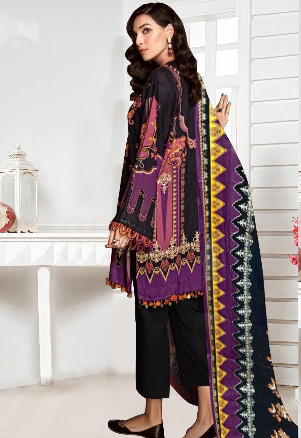 Pakistani Unstitched Black salwar kameez Cotton Dress Material - Stilento