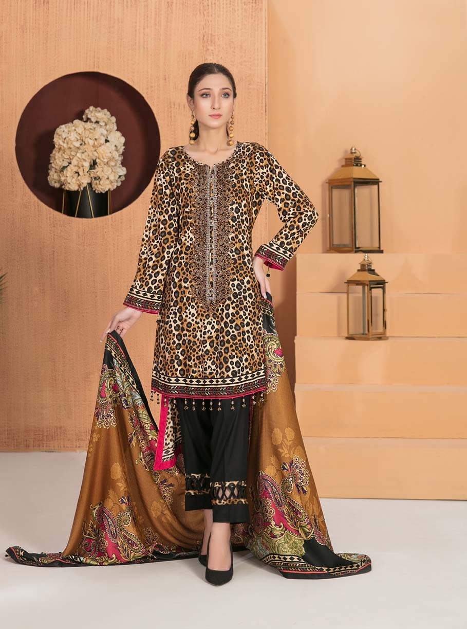 Amna Sohail Pakistani Winter Linen Suits Brown - Stilento