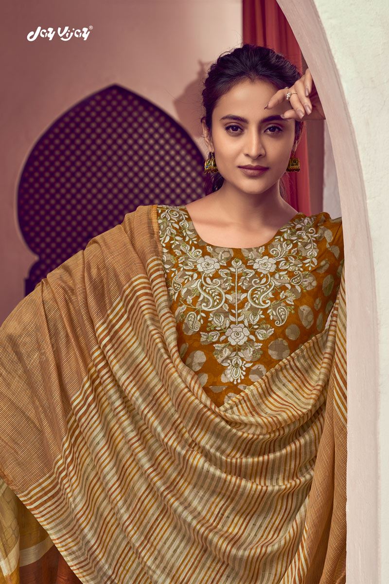 Party Wear Brown Unstitched Silk salwar suit Material with Embroidery - Stilento