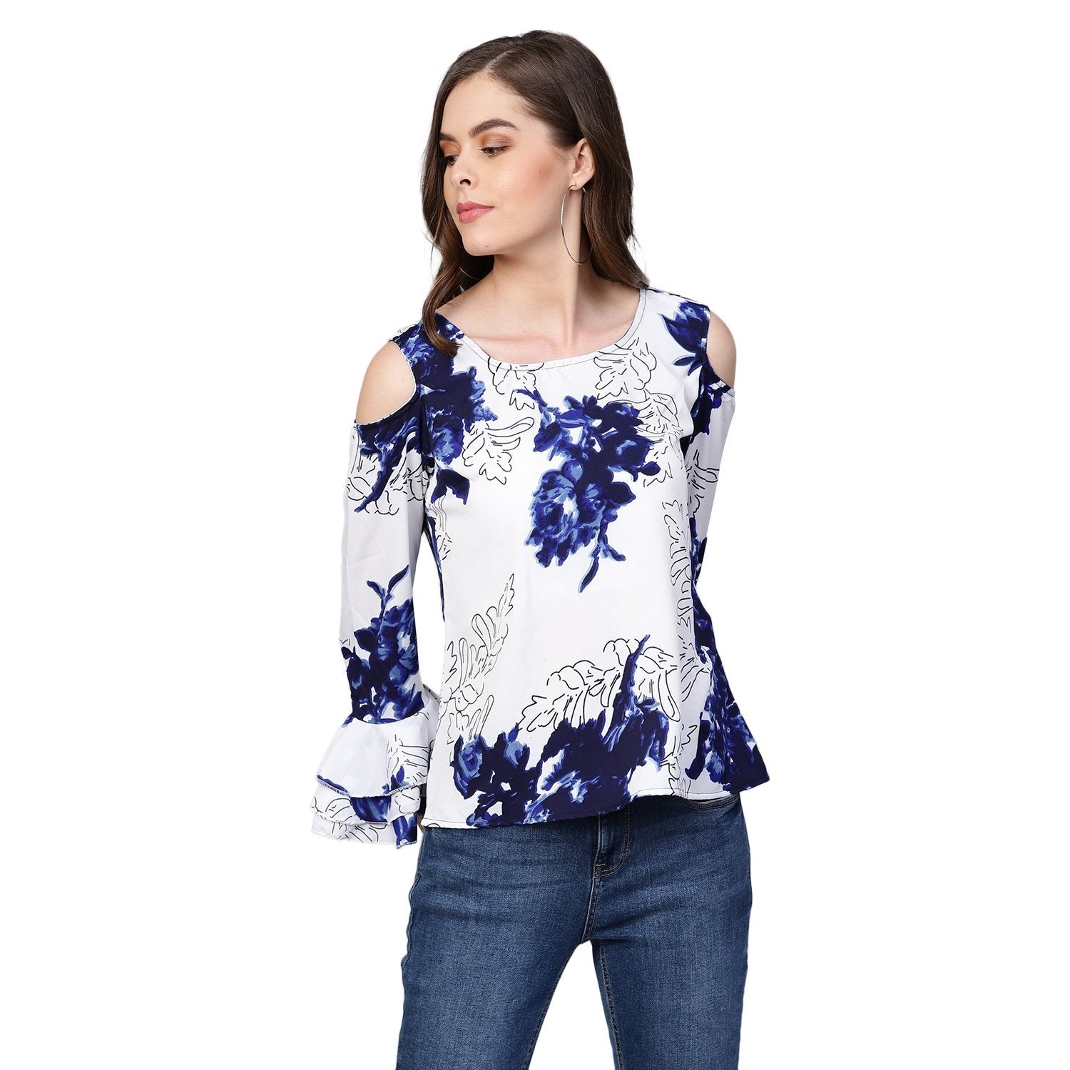Party wear Floral Printed Crepe White Top for Girls - Stilento