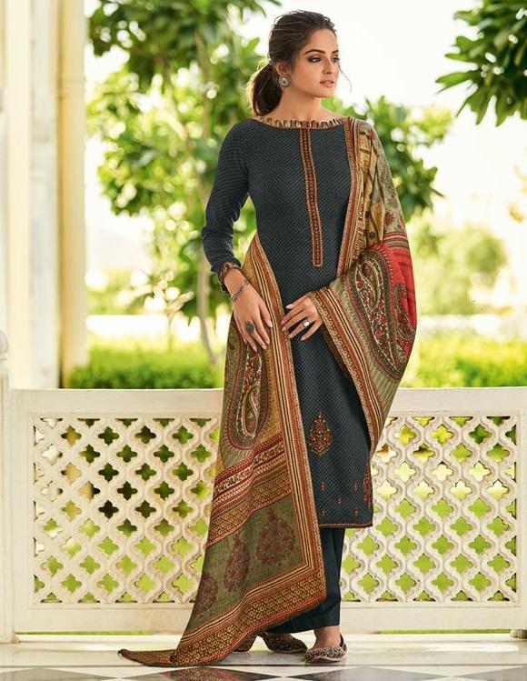 Pashmina Black Salwar suit Dress Material for Woman with Embroidery - Stilento