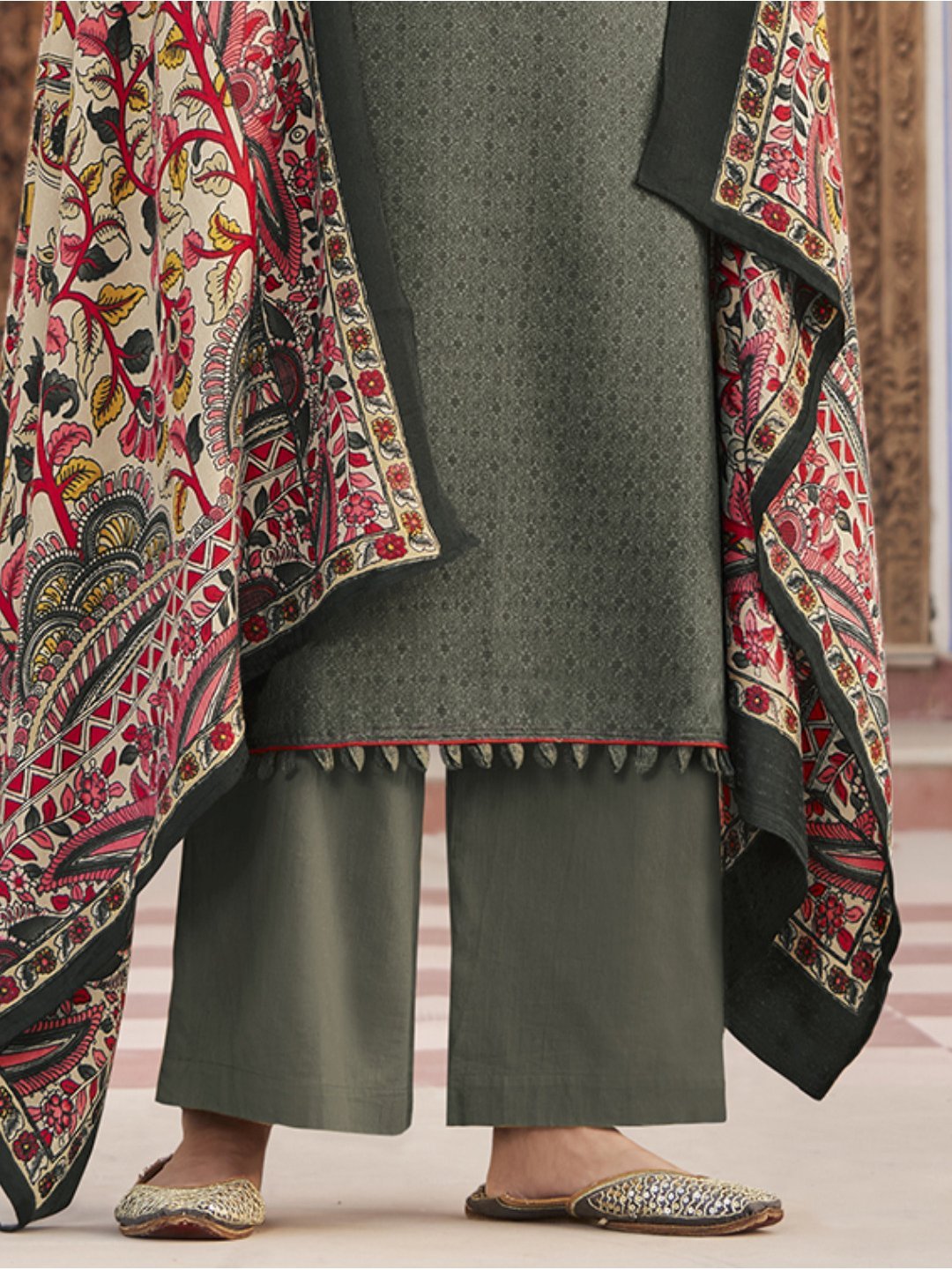 Pashmina Dark Grey Embroidered Un-Stitched Suit Set - Stilento