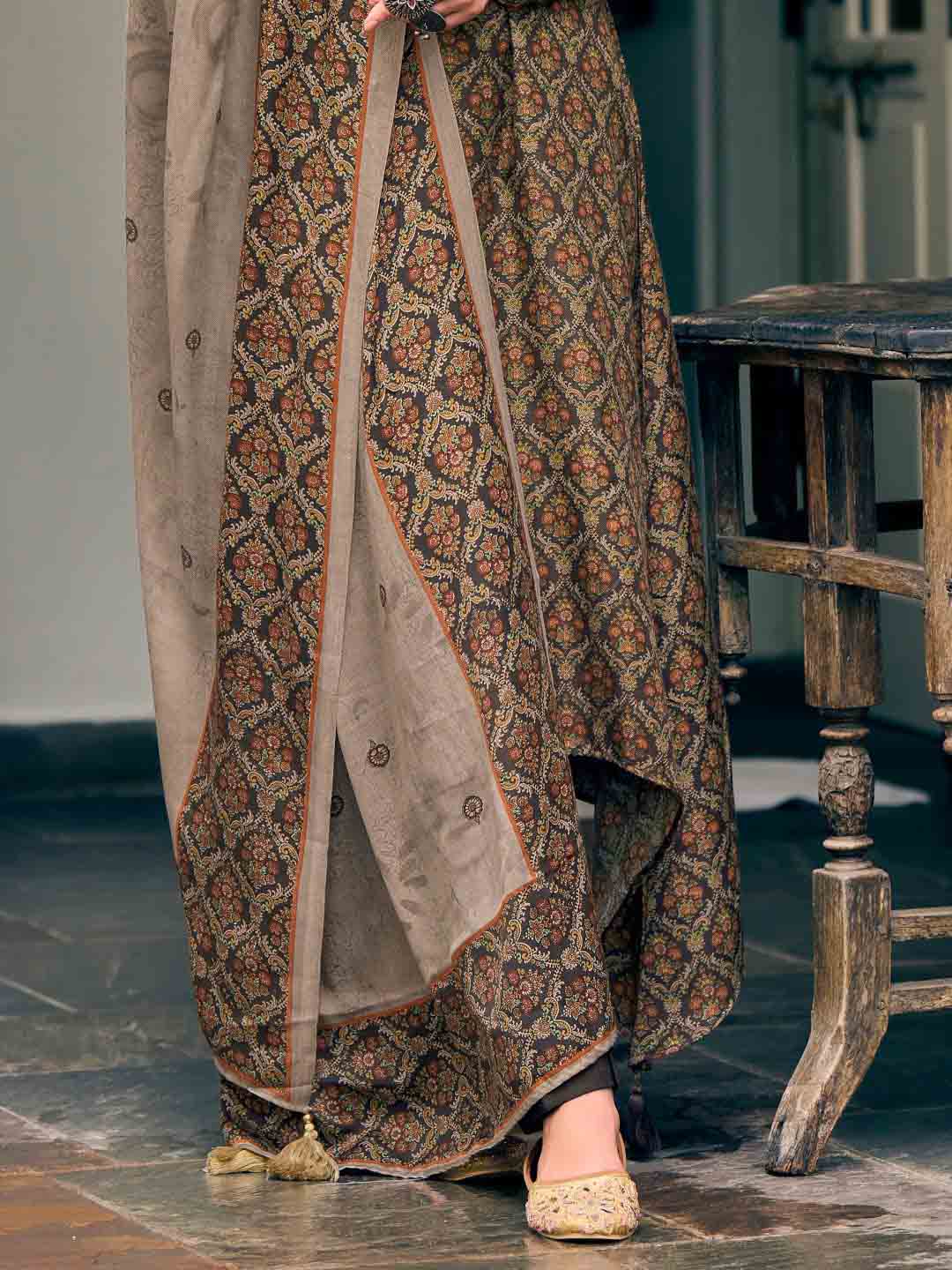 Pashmina Embroidered Brown Unstitched Winter Ladies Suits Set - Stilento