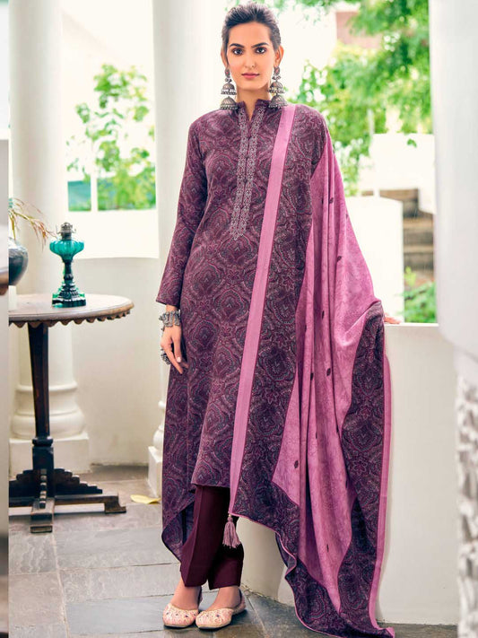Pashmina Embroidered Unstitched Winter Ladies Suits Set