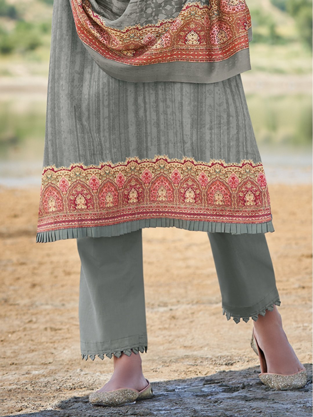 Pashmina Grey Unstitched Suits Dress Material for Woman - Stilento