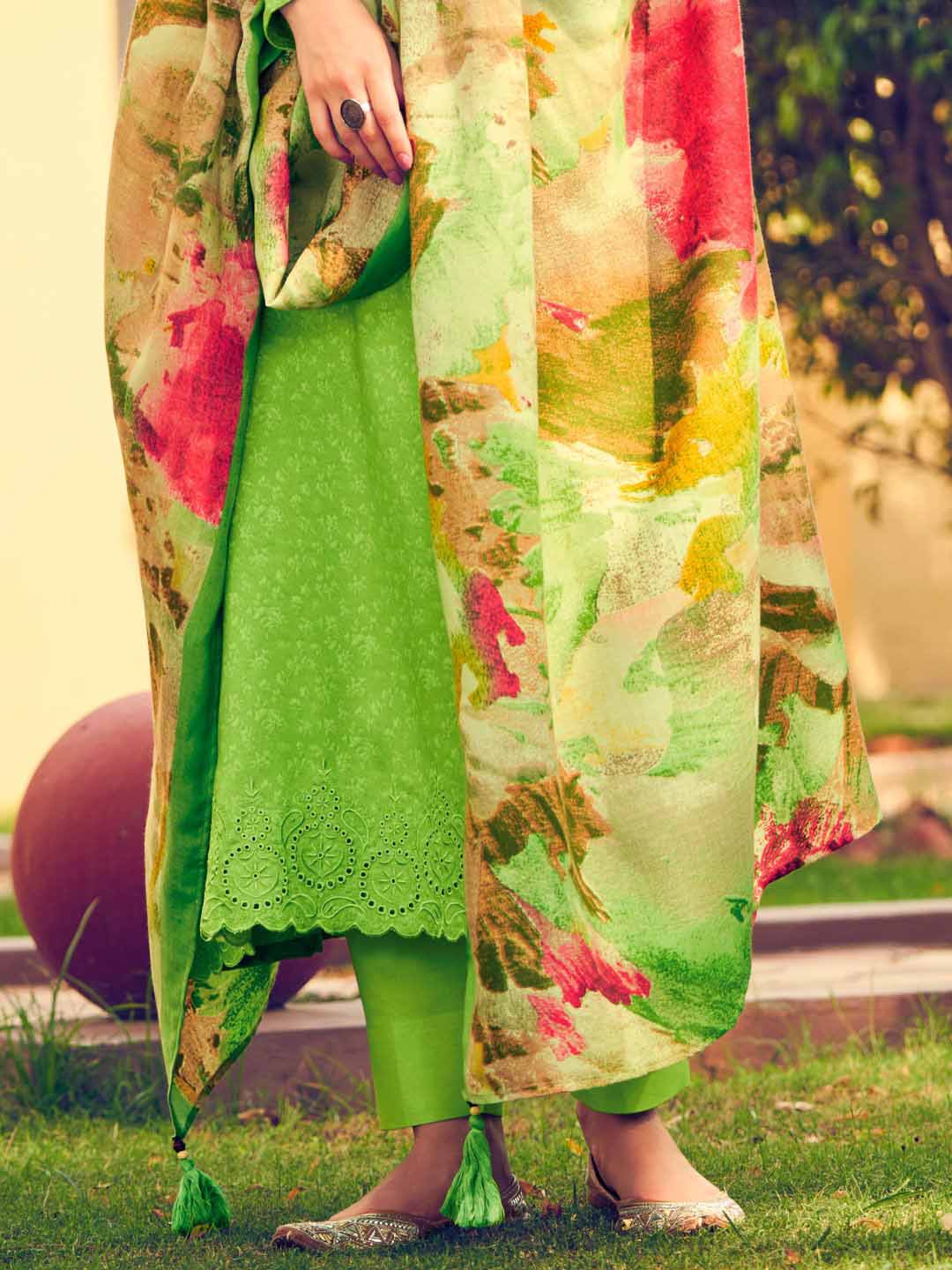 Pashmina Lime Green Embroidered Unstitched Winter Suit Set - Stilento