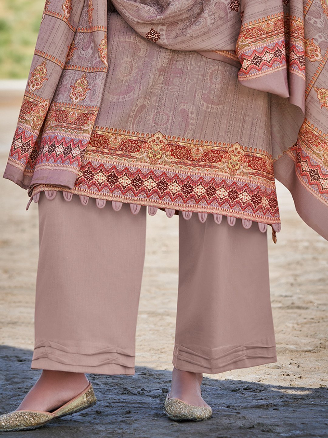 Pashmina Mauve Unstitched Suits Dress Material for Woman - Stilento
