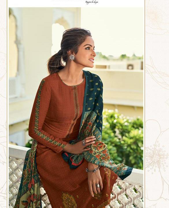 Pashmina Orange Salwar suit Dress Material for Woman with Embroidery - Stilento