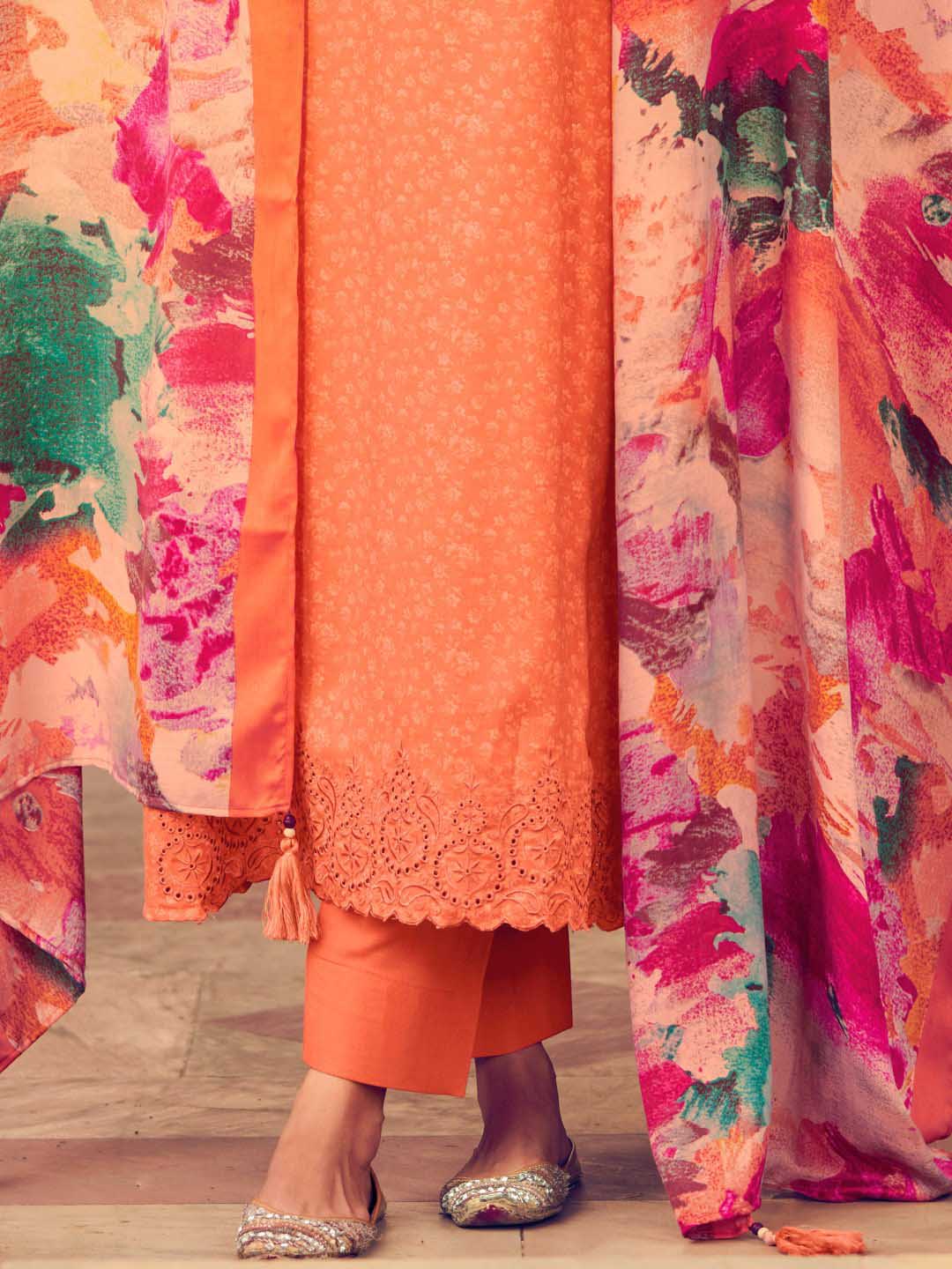 Pashmina Peach Embroidered Unstitched Winter Suit Set - Stilento