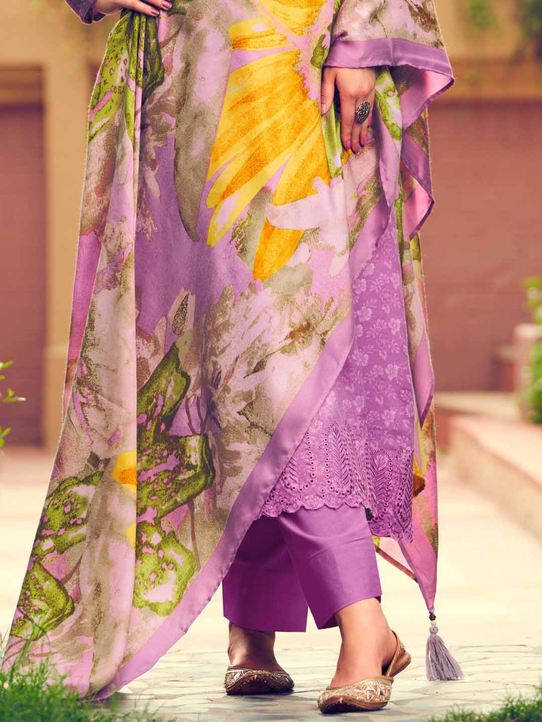 Pashmina Purple Embroidered Unstitched Winter Suit Set - Stilento