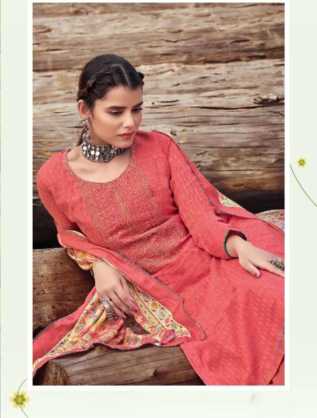 Pashmina Red Winter Unstitched Suit Material With Dupatta - Stilento