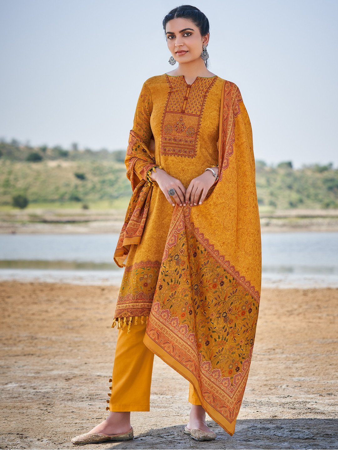 Pashmina Yellow Unstitched Suits Dress Material for Woman - Stilento