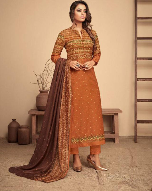 Pashmina Yellow Winter Unstitched Suit With Printed shawl