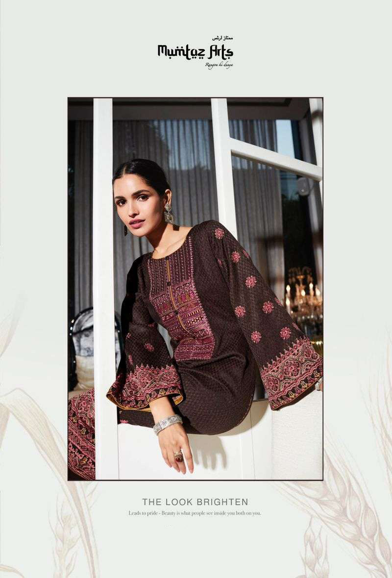 Pashmina Unstitched Coffee Brown Winter Suits Set with Neck Embroidery - Stilento