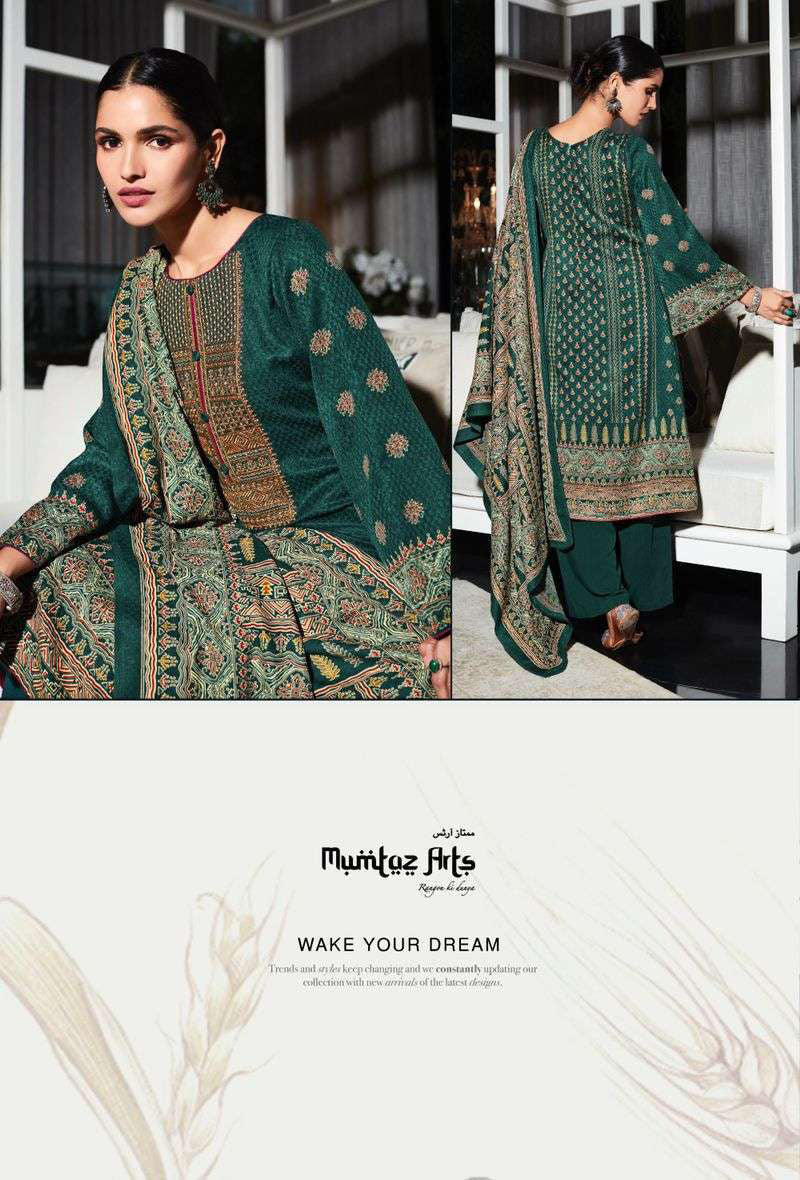 Pashmina Unstitched Teal Green Winter Suits Set with Neck Embroidery - Stilento