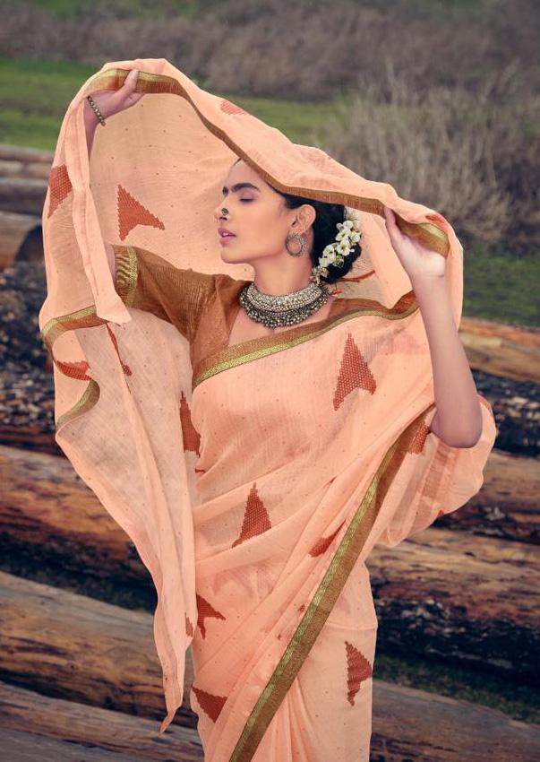 Orange Peach Gotapatti Pure Chiffon Saree