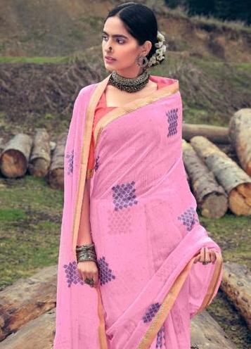 Pink Chiffon Fancy Lace Border Sarees Online - Stilento