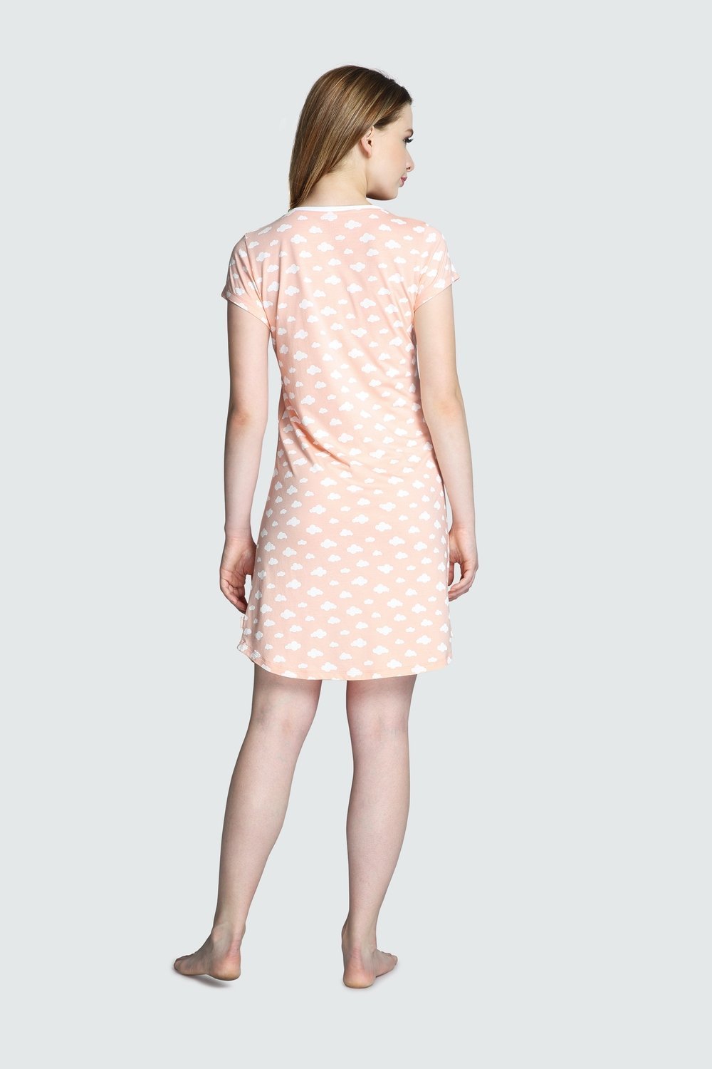 Pink Cotton long t-shirt Night Dress for Women - Stilento