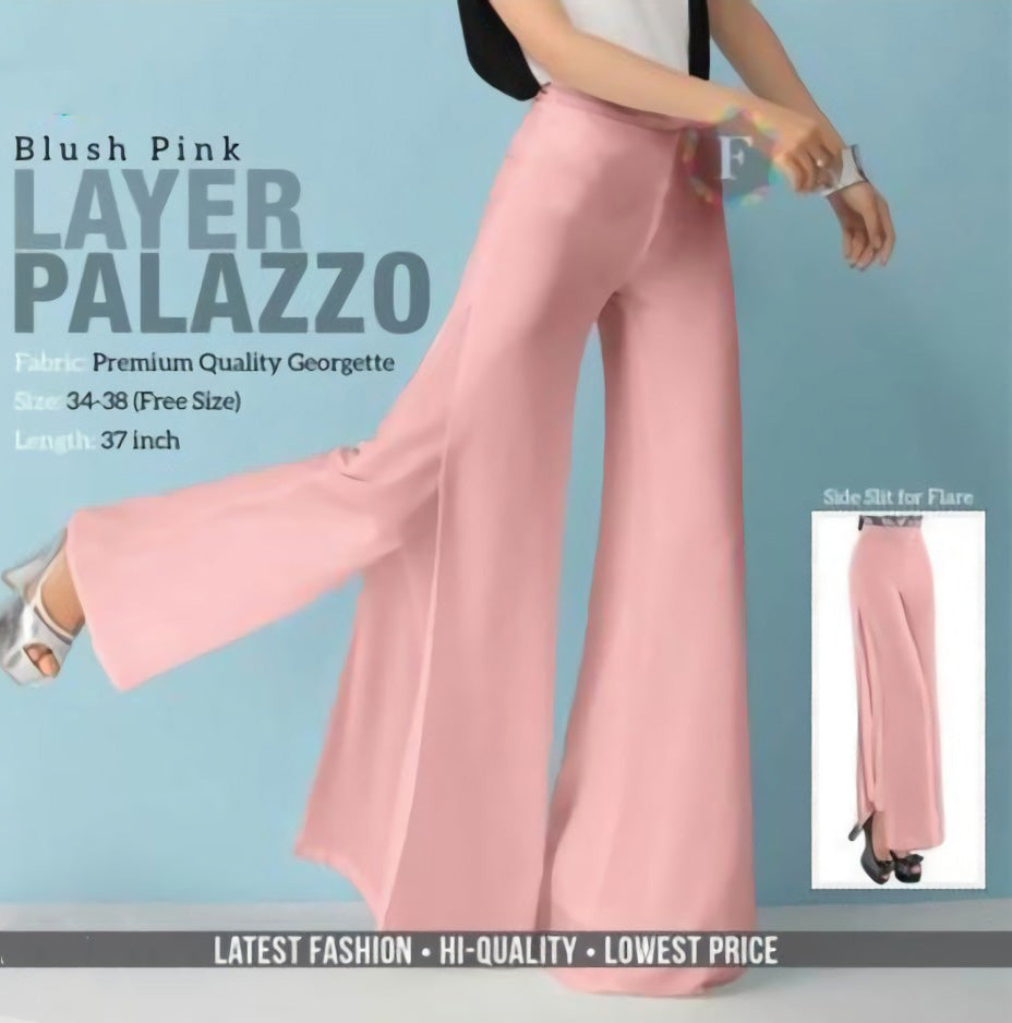 Pink Layered Georgette Palazzo Pants for Women - Stilento