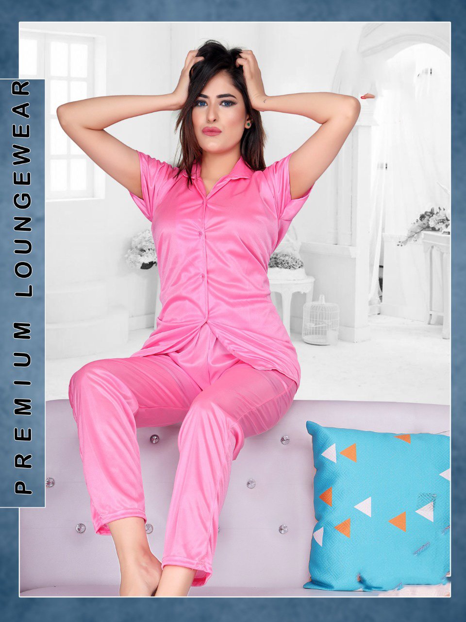 Pink Night Dress Satin Pyjama Set For Ladies Stilento Pink Night Dress Satin Pyjama Set For Ladies Stilento