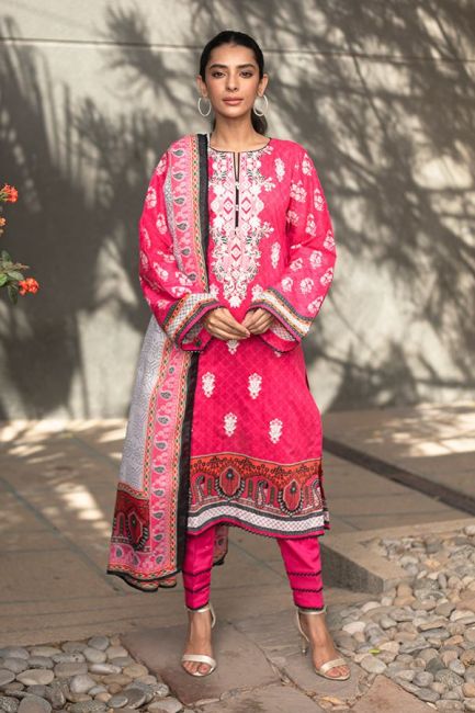 Pink Printed Lawn Pakistani Suit Set With Embroidery - Stilento