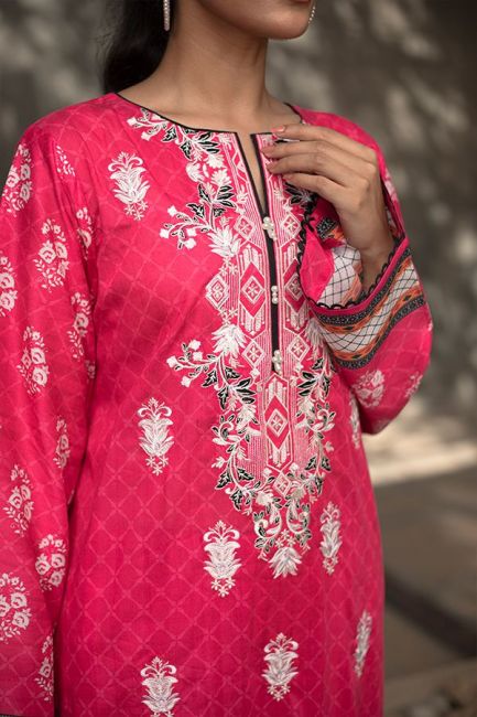 Pink Printed Lawn Pakistani Suit Set With Embroidery - Stilento